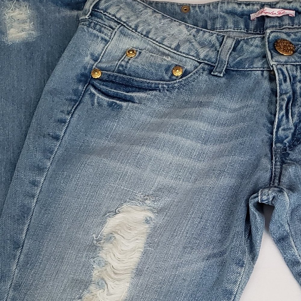 BLUMARINE BLUGIRL FOLLIES Distressed Designer Denim Jeans Sz 30 Light Blue New - Picture 7 of 15
